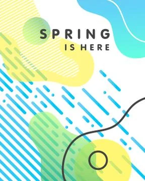 Unique artistic design card - spring is here with bright background, shapes a Stock Illustration