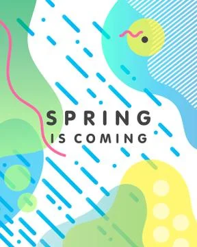 Unique artistic design card - spring is coming with bright background, shapes Stock Illustration