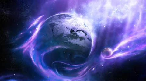 Unique Artistic Planet Flows Into a Beautiful Colorful Galaxy Background Stock Illustration