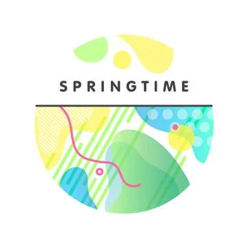 Unique artistic spring card with bright background,shapes and geometric eleme Stock Illustration