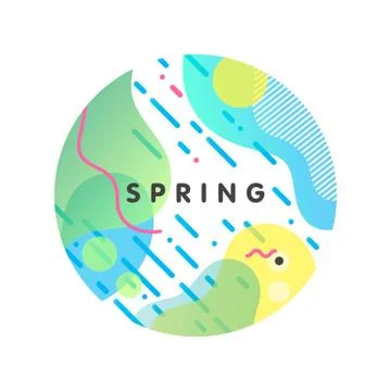 Unique artistic spring card with bright background,shapes and geometric eleme Illustrazione stock
