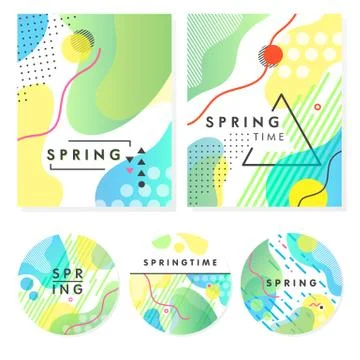 Unique artistic spring cards with bright gradient background,shapes and geome Stock Illustration