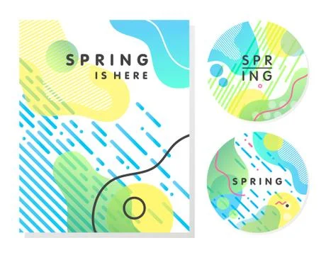 Unique artistic spring cards with bright gradient background,shapes and geome Stock Illustration