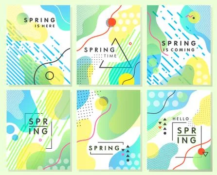 Unique artistic spring cards with bright gradient background,shapes and geome Stock Illustration