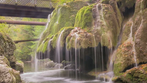 The unique Bigar waterfall full of green moss, Romania Stock-Footage 141847088