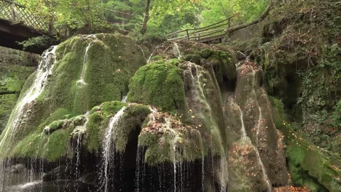The unique Bigar waterfall full of green moss, Romania Stock Footage 141854488