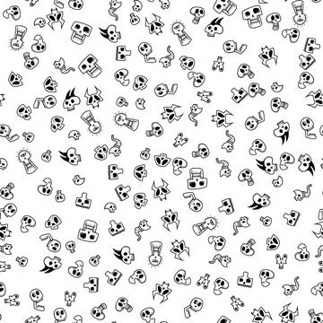 Unique black and white pattern featuring various skull designs with playful.. Stock Illustration