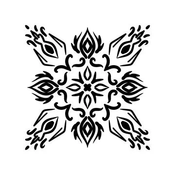 Unique black hand drawn vector tile pattern featuring intricate floral elements Illustrazione stock