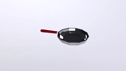 Unique black octagonal frying pan with red handle design Stock Footage 283233928