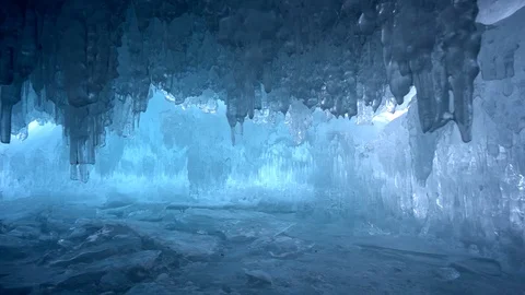 Unique blue arctic clean ice iceberg splashes details Winter Baikal Dolly Travel Stock Footage