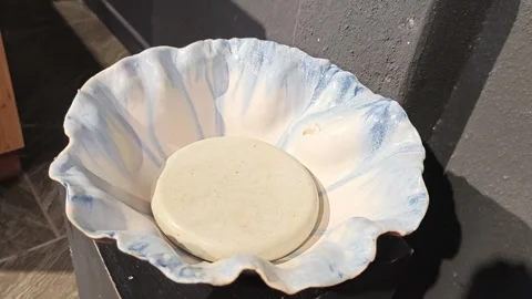 Unique blue glazed ceramic bowl. 스톡 동영상 339988883