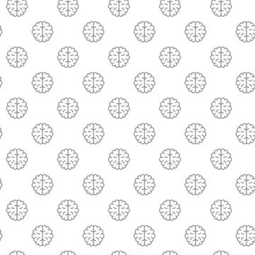 Unique brain seamless pattern with various icons and symbols on white background Illustrazione stock