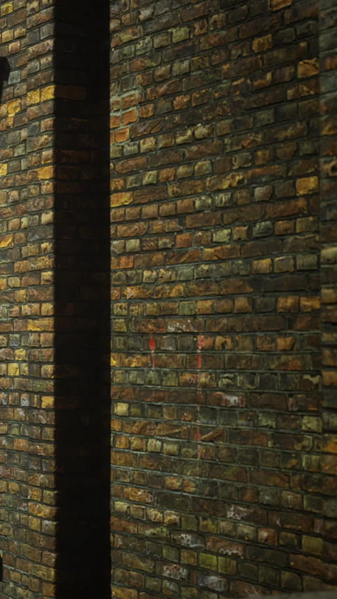 Unique brick wall texture showcases urban artistry at night under soft lighting Stock Footage 334049829