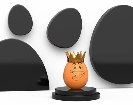 Unique brown chicken egg with funny face and gold royal crown on podium Ilustração Stock