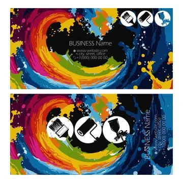Unique business card template for different types of painting Stock Illustration