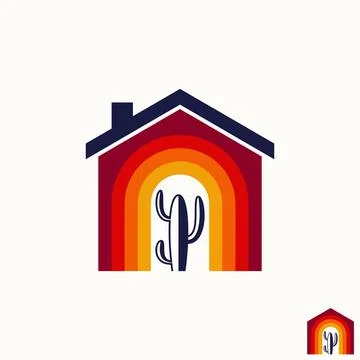 Unique cactus desert on front or middle house home or door like rainbow Illustrazione stock