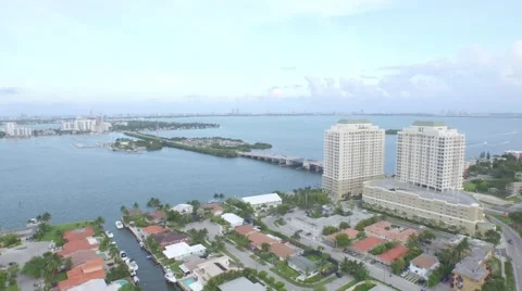 Unique Camera Motion of Waterfront Community Follow Road then Skyline Stock Footage 50137883