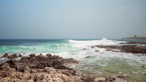 Unique camera movement while filming stormy sea Video stock 108856131