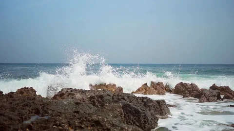 Unique camera movement while filming stormy sea Stock Footage 108856173