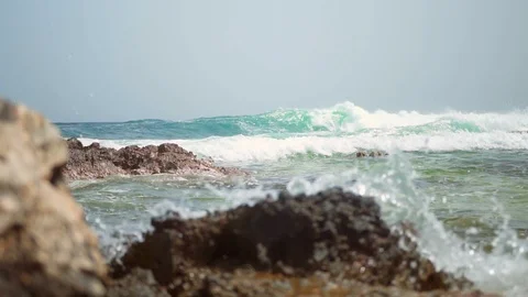 Unique camera movement while filming stormy sea Stock Footage 108856216