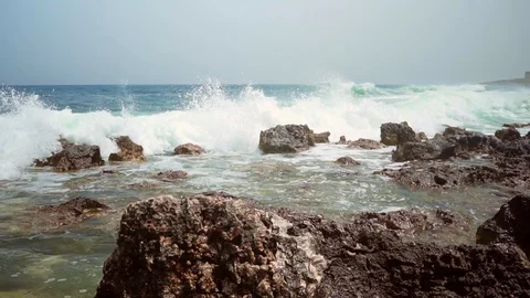 Unique camera movement while filming stormy sea Video stock 108856239