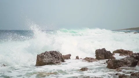 Unique camera movement while filming stormy sea Stock Footage 108856313