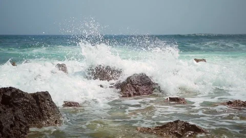 Unique camera movement while filming stormy sea Video stock 108856358