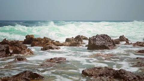 Unique camera movement while filming stormy sea Video stock 108856430