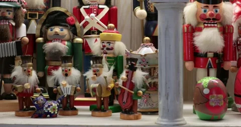 Unique Christmas home decor featuring charming nutcracker figures and festive Stock Footage 312606460