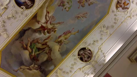 Unique Church With Rococo Stucco Ceiling, Beautiful Paintings, Slavkov u Stock Footage 233558439