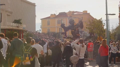 Unique citrus fruit carnival parade in Menton, France Video stock 331164329