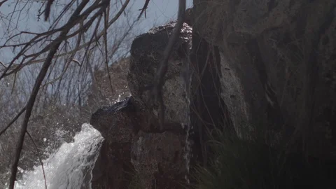 Unique Close up of top of waterfall and Cliff Video stock 95987587