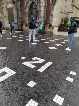 Unique cobblestone ground design with the number “21” Stock Photos