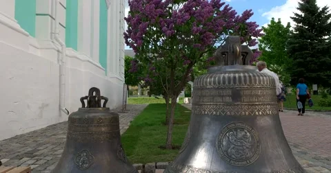 A unique collection of bells of the monastery, the newly cast bells Stock Footage 67697458