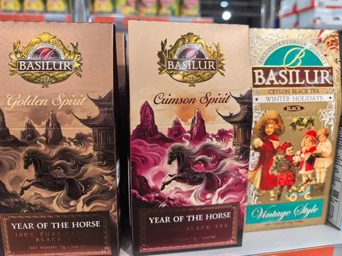 Unique collection of decorative tea boxes inspired by the Year of the Horse Stock Photos