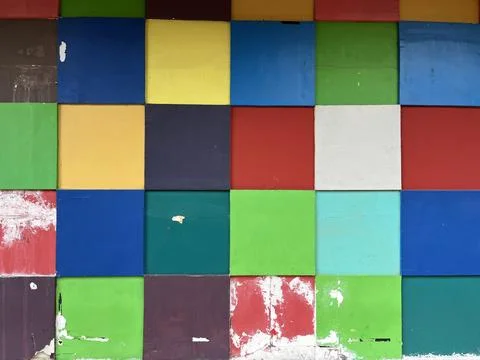 Unique colorful wall with square pattern. Stock Photos