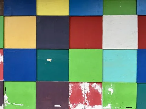 Unique colorful wall with square pattern. Stock Photos