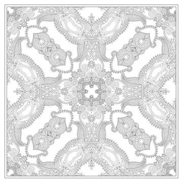 Unique coloring book square page for adults - floral carpet desi Stock Illustration