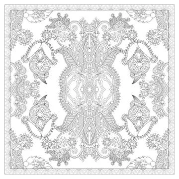 Unique coloring book square page for adults - ethnic floral carp Stock Illustration
