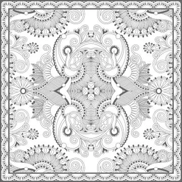 Unique coloring book square page for adults - floral authentic c Stock Illustration