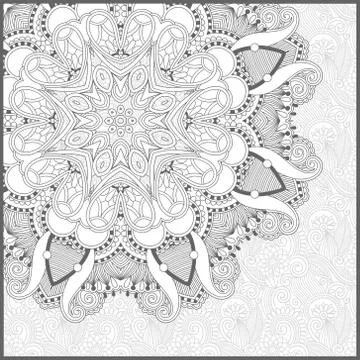 Unique coloring book square page for adults - floral authentic c Stock Illustration