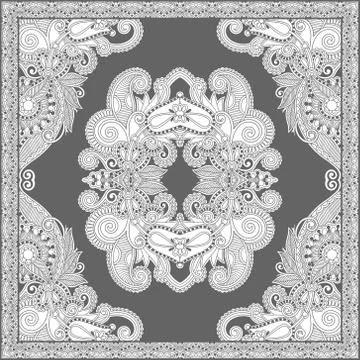 Unique coloring book square page for adults - floral authentic c Stock Illustration
