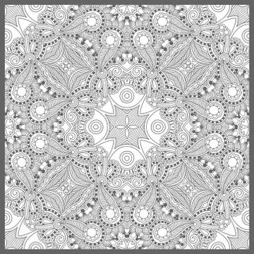 Unique coloring book square page for adults - floral authentic c Stock Illustration