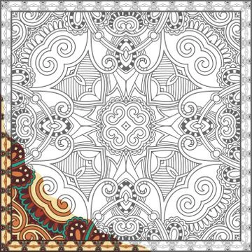 Unique coloring book square page for adults - floral authentic c Stock Illustration