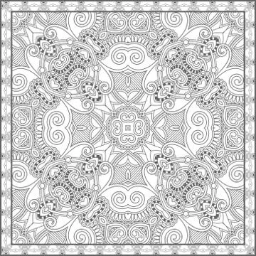 Unique coloring book square page for adults - floral authentic c Stock Illustration