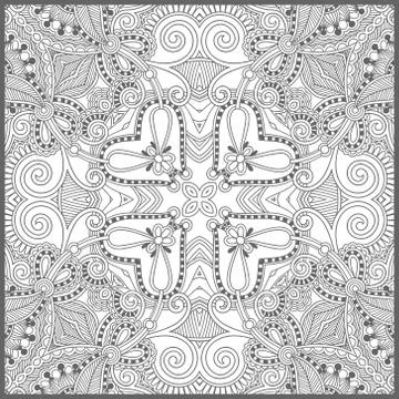 Unique coloring book square page for adults - floral authentic c 스톡 일러스트