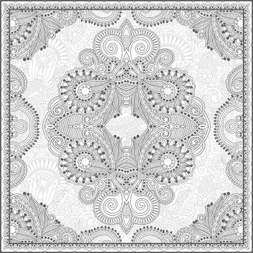 Unique coloring book square page for adults - floral authentic c 스톡 일러스트
