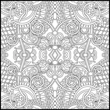 Unique coloring book square page for adults - floral authentic c Stock Illustration