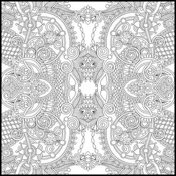 Unique coloring book square page for adults - floral authentic c 스톡 일러스트