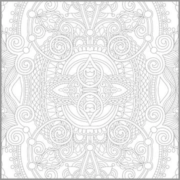 Unique coloring book square page for adults - floral authentic c Stock Illustration